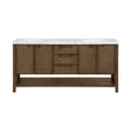 Severine 72" Brown Genuine Carrara Marble And Solid Wood Bathroom Vanity