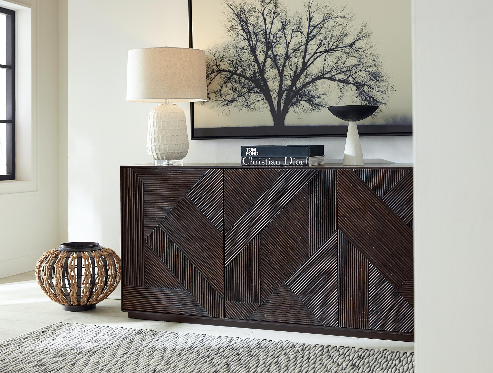Retreat Entertainment Credenza – Oak Veneer, Black Sand