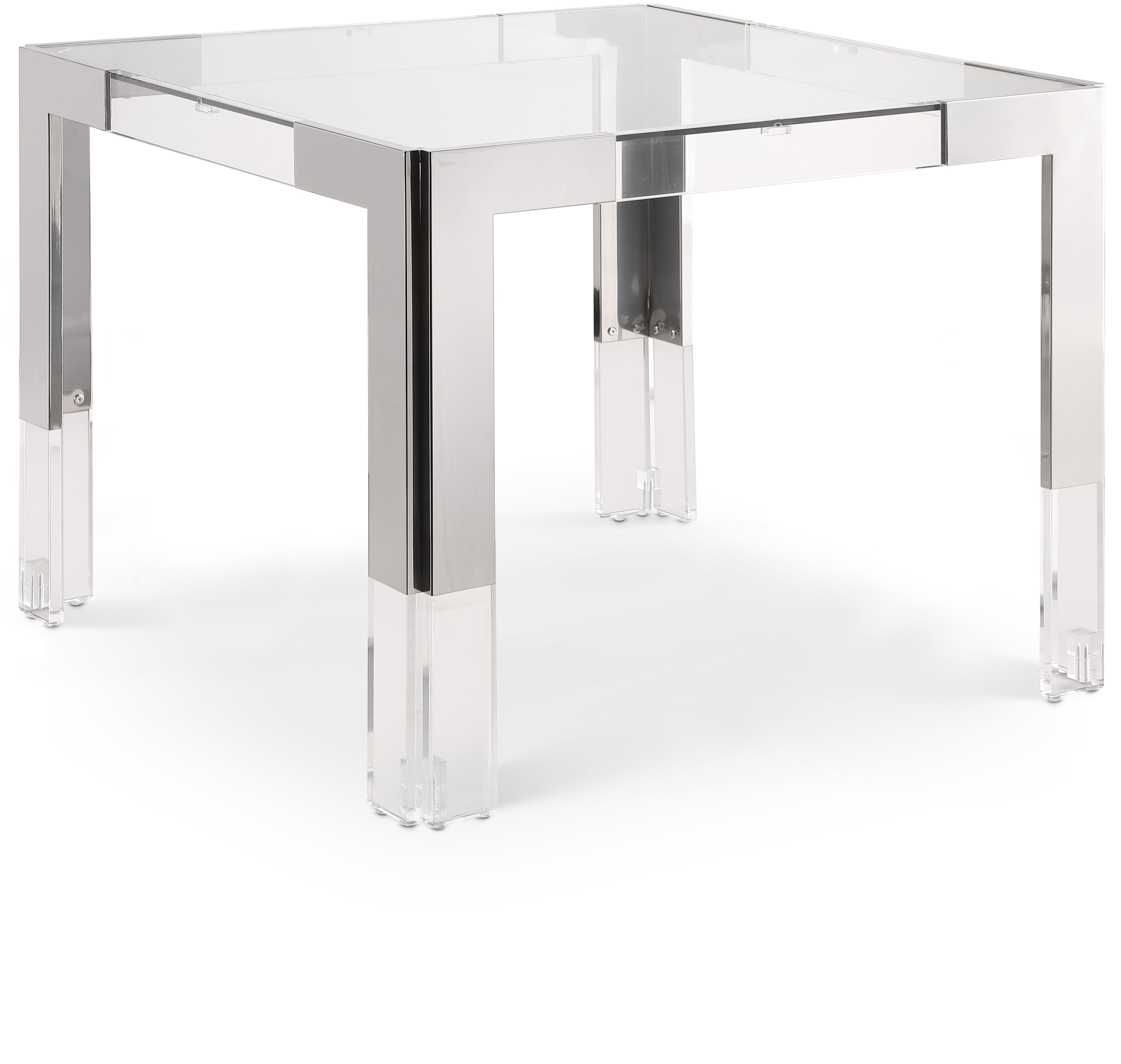 Chinon 38" Chrome Glass Top, Acrylic And Steel Base Dining / Game Table