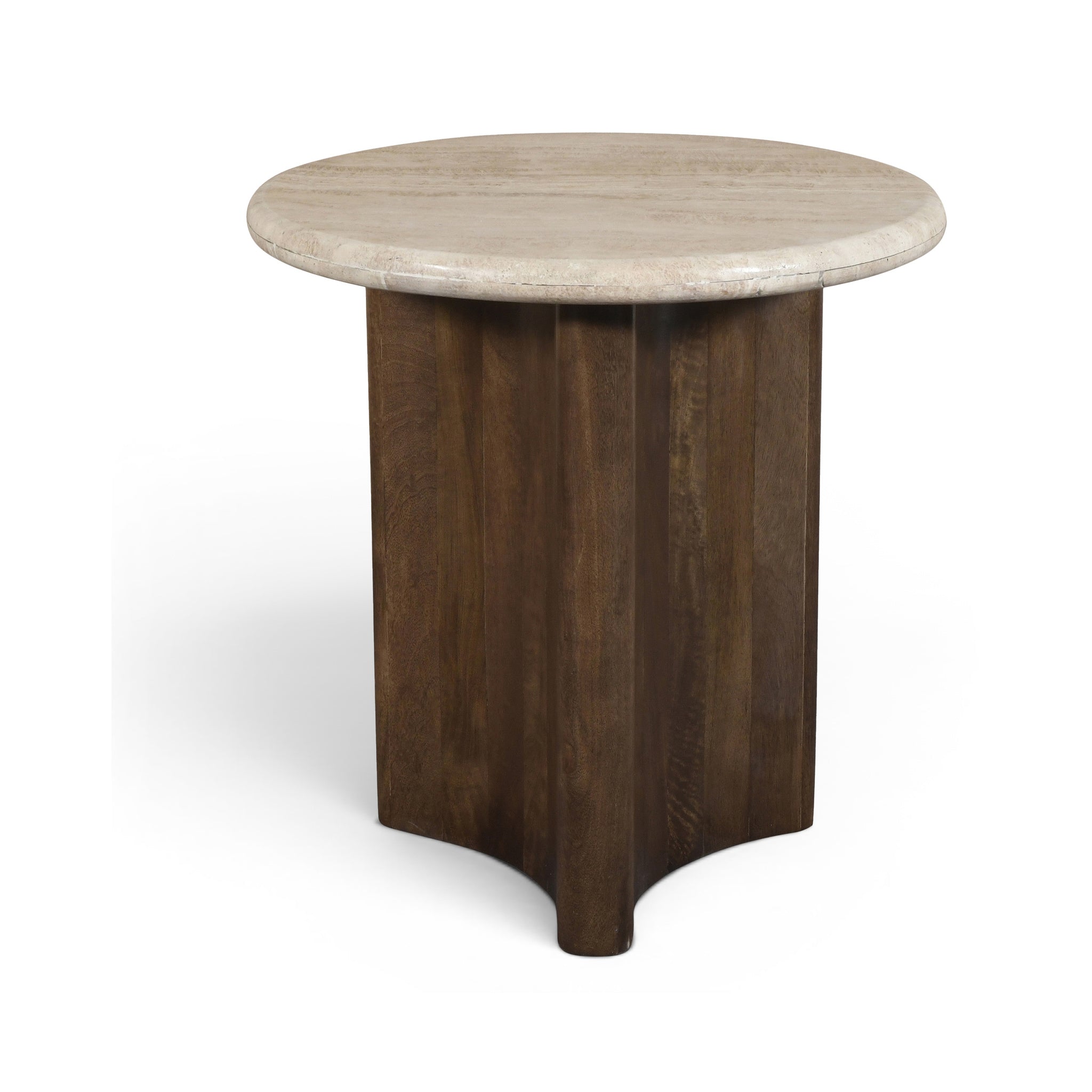 Palladia Brown Travertine And Mango Wood End Table