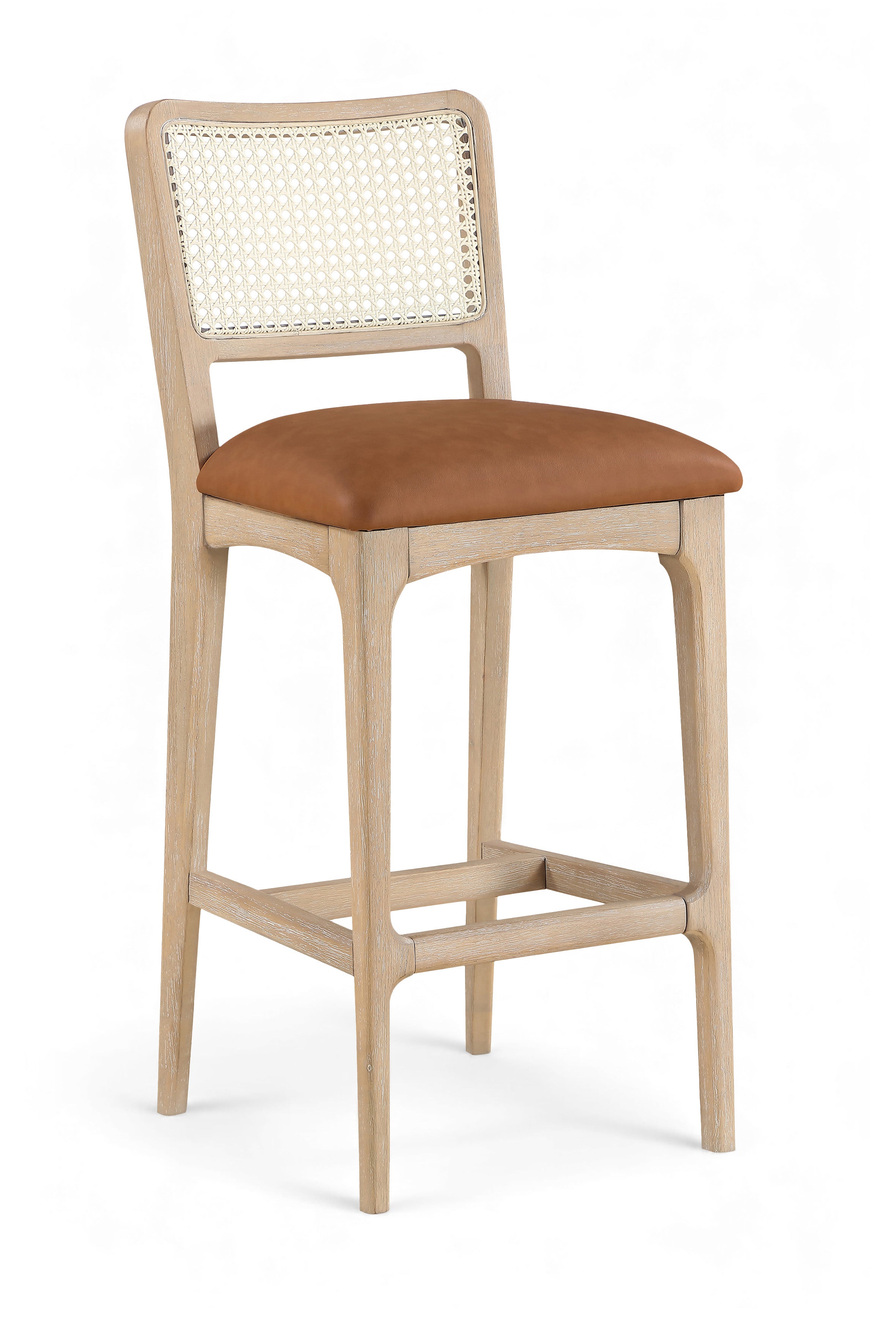 Augustine Cane Back And Vegan Leather Upholstered Bar Stool