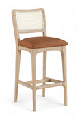 Augustine Cane Back And Vegan Leather Upholstered Bar Stool