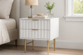 Malvern 22.5" White Wood Veneer And Stainless Steel Base Nightstand