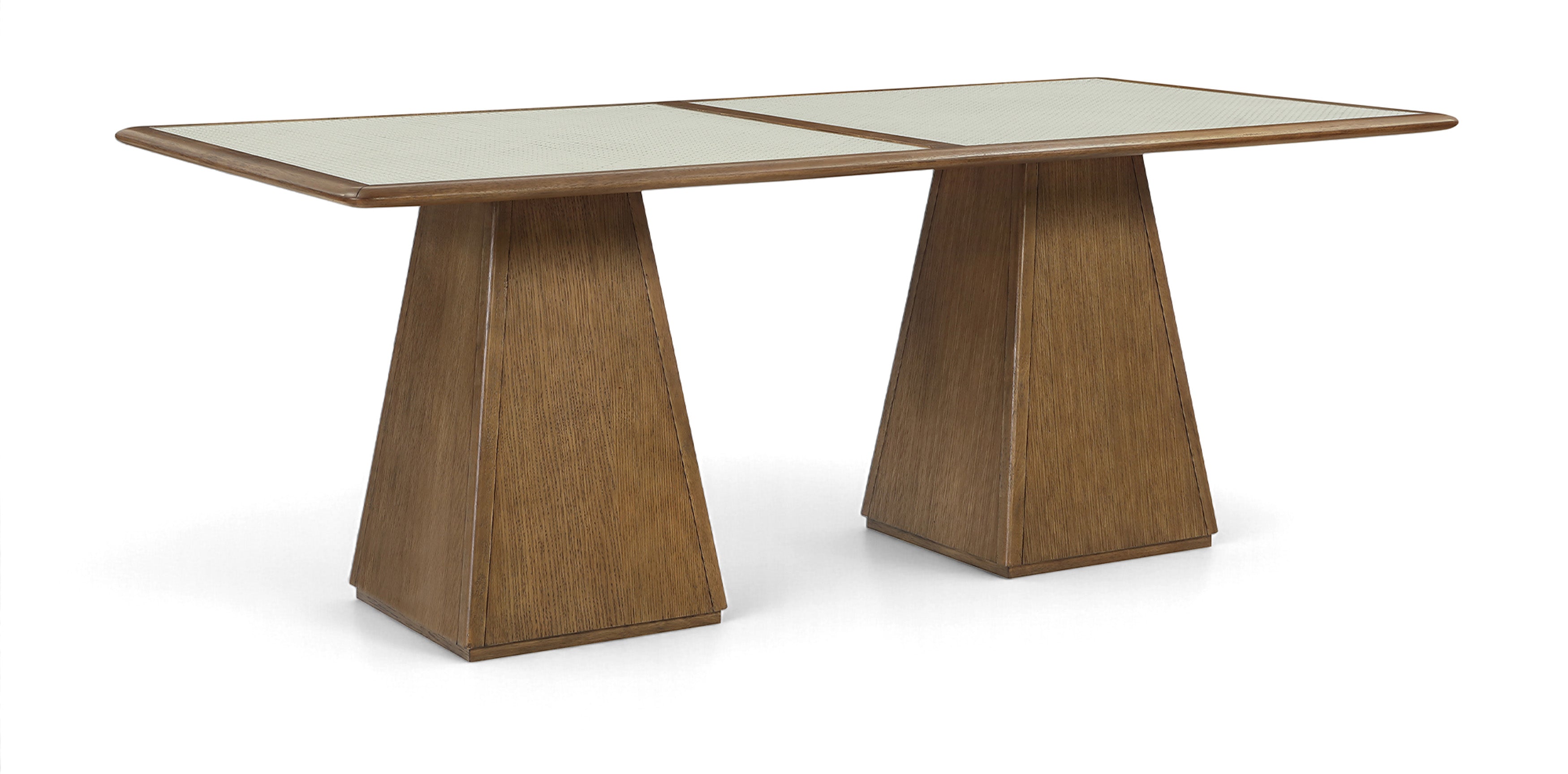 Augustine 78" Brown Glass And Cane Top With Solid Wood Base Dining Table