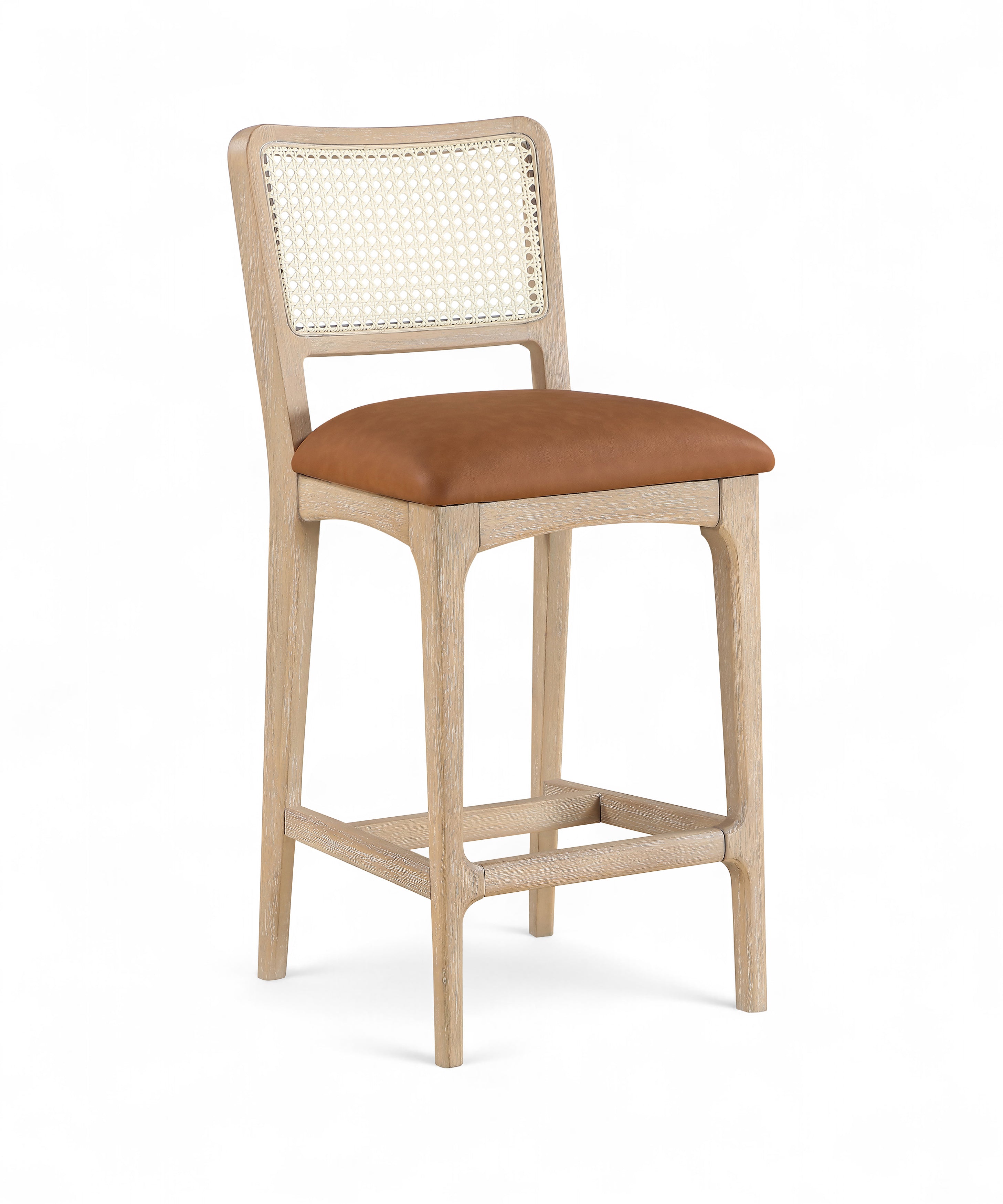 Augustine Cane Back And Vegan Leather Upholstered Seat Counter Stool