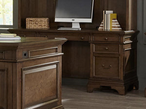 Hartshill Credenza with Power Outlet in Burnished Oak