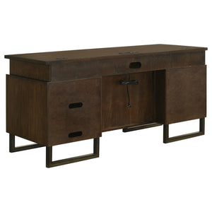 Marshall 5-drawer Credenza Desk With Power Outlet in Dark Walnut and Gunmetal