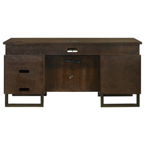 Marshall 5-drawer Credenza Desk With Power Outlet in Dark Walnut and Gunmetal