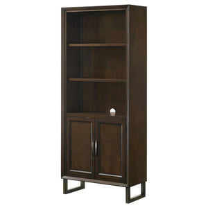 Marshall 3-shelf Bookcase With Storage Cabinet in Dark Walnut and Gunmetal