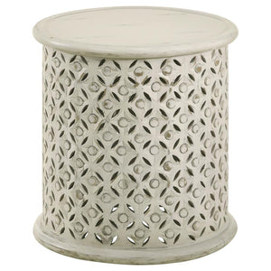 Krish 18-inch Round Accent Table in White Washed