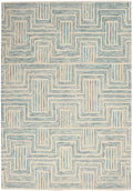 Interlock Ivory/Turquoise Modern Wool Area Rug