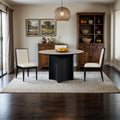 Darcelle 46.5" Travertine Sintered Stone Top And Oak Veneer Base Dining Table