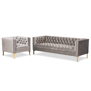 Zanetta Grey Velvet 2 Piece Sofa & Lounge Chair Set
