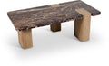 Piper Burgundy Genuine Marble Top And Oak Wood Base Coffee Table