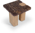 Piper Burgundy Genuine Marble Top And Oak Wood Base End / Side Table