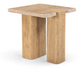 Piper Natural Genuine Travertine and Oak Wood End / Side Table