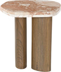 Perrin Cream Genuine Marble Top And Oak Wood Base End Table