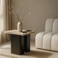 Piper Natural Genuine Travertine Top And Oak Wood Base End / Side Table