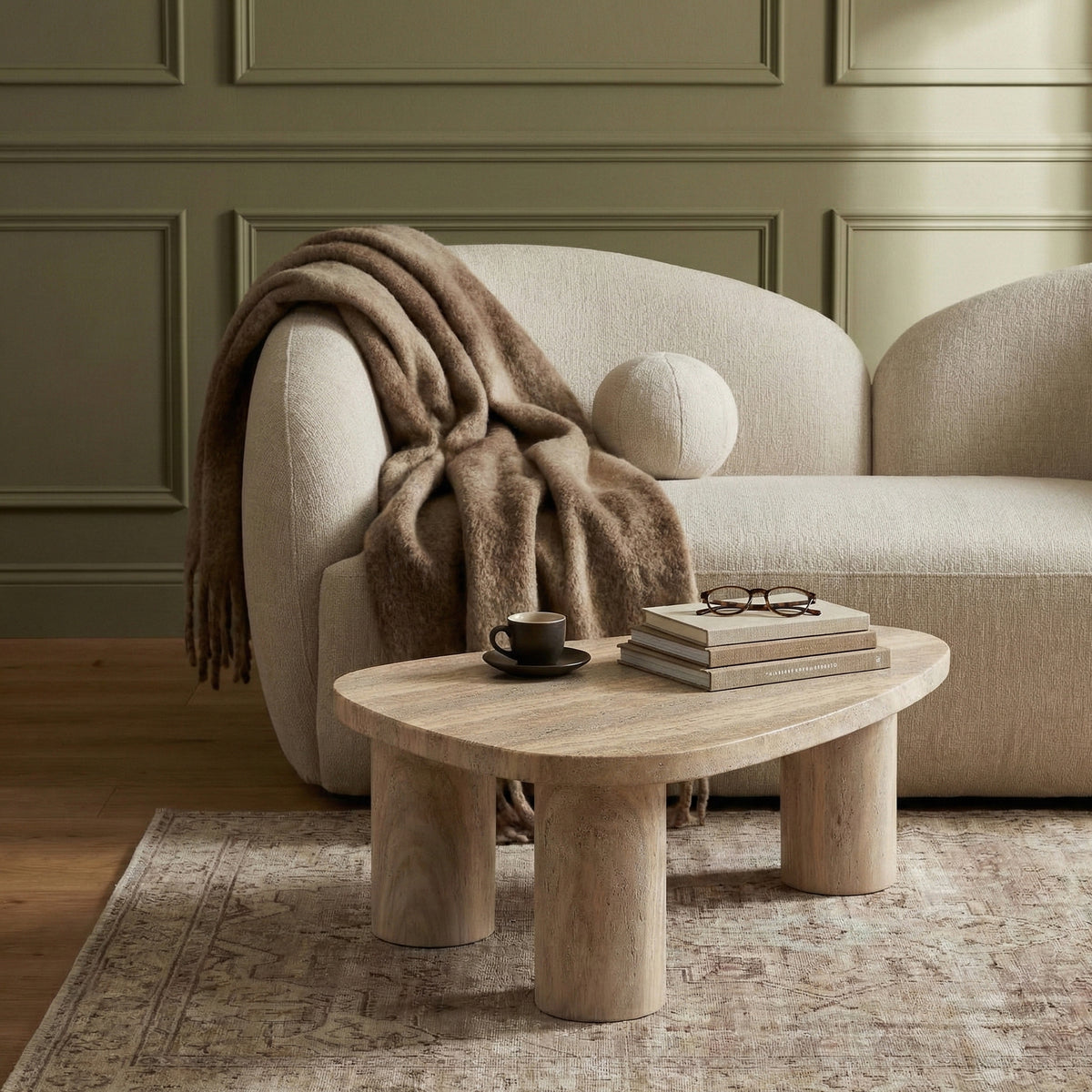 Sylvestra Travertine Concrete Indoor/Outdoor Coffee Table