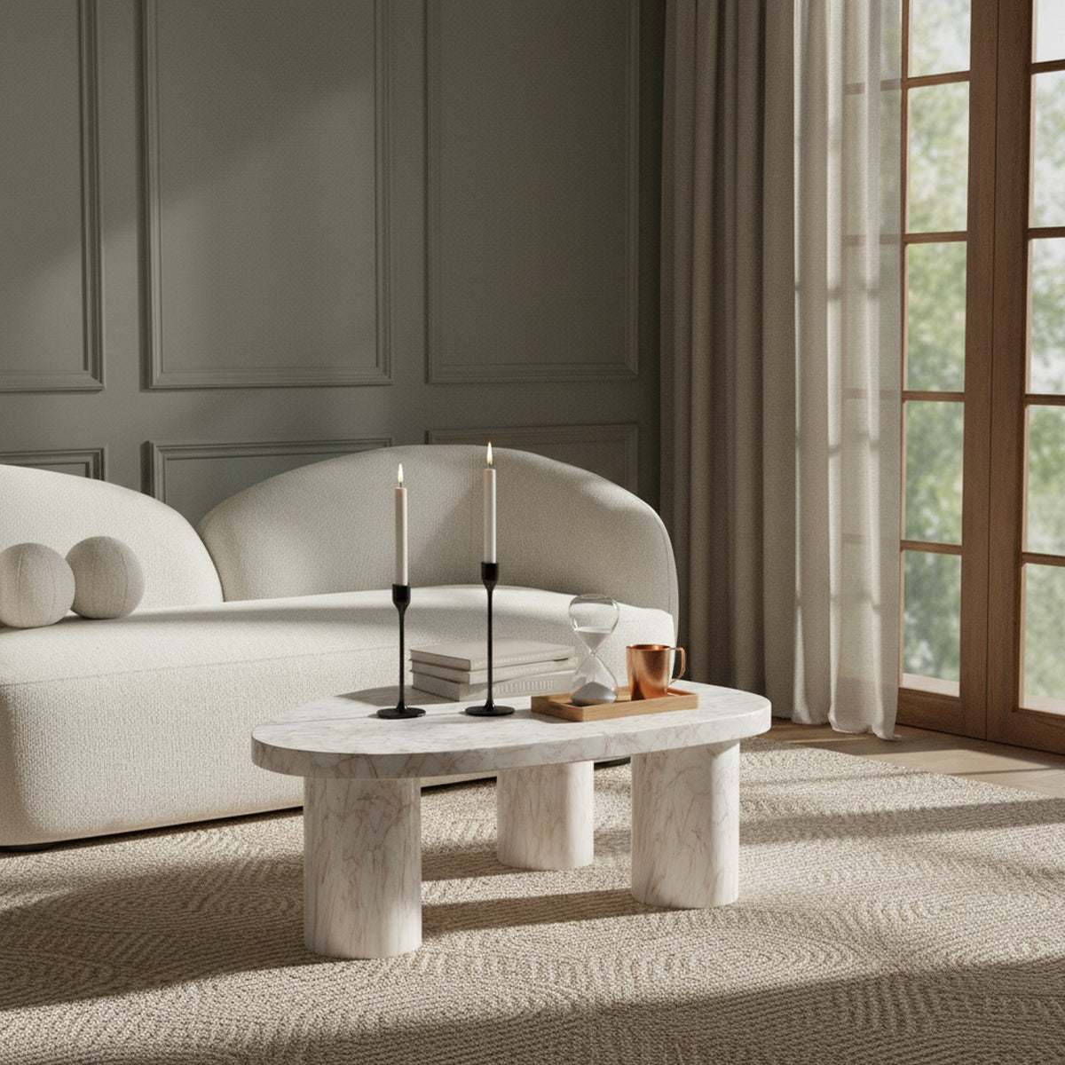 Sylvestra White Concrete Indoor/Outdoor Coffee Table