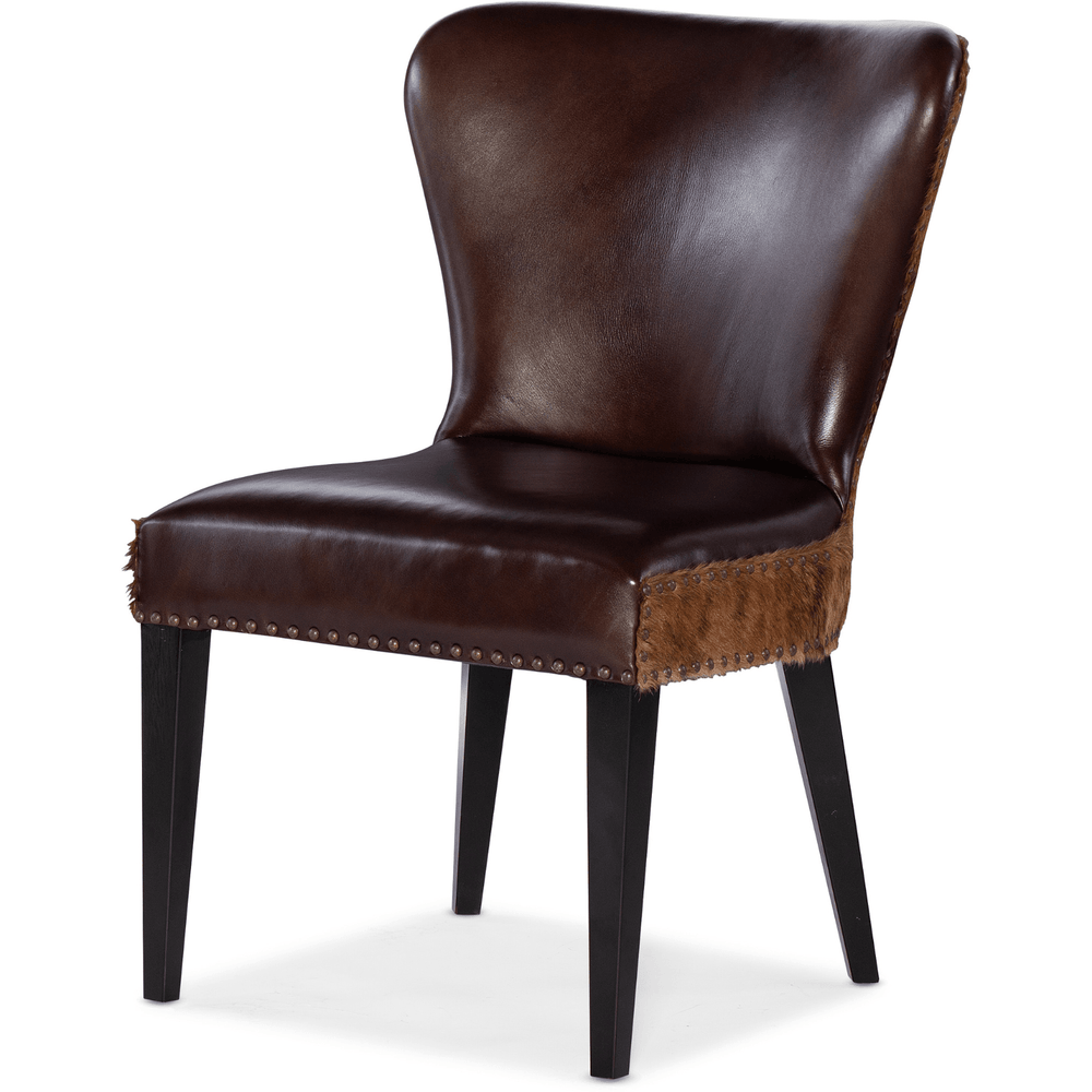 Kale Accent Chair Leather & Hair on Hide Dark Wood Finish