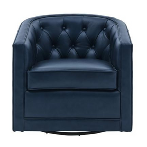 Walsh Top Grain Leather Swivel Accent Chair in Garrett Blue