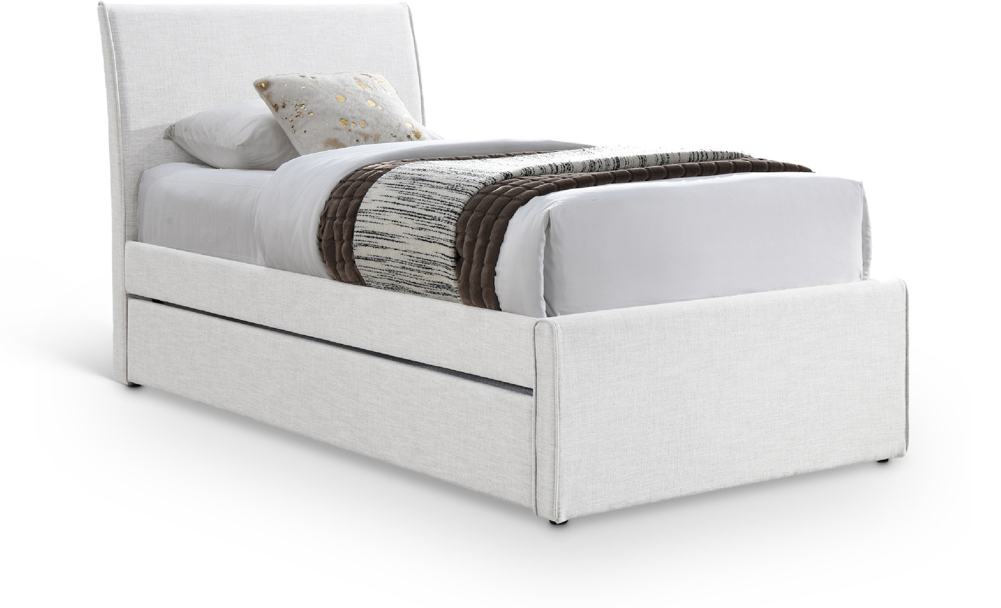 Matthias Linen Textured Fabric Upholstered Twin Trundle Bed