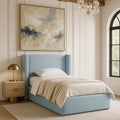 Jerome Light Blue Linen Textured Fabric Upholstered Twin Bed