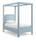 Romana Light Blue Linen Textured Fabric Upholstered Twin Bed