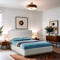 Bologna Cream Linen Textured Fabric Upholstered Full Bed