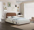 Bridgette Brown Two Tone Vegan Leather And Linen Textured Fabric Upholstered Full Bed