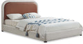 Bridgette Brown Two Tone Vegan Leather And Linen Textured Fabric Upholstered Queen Bed