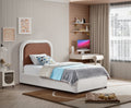 Bridgette Brown Two Tone Vegan Leather And Linen Textured Fabric Upholstered Twin Bed