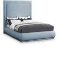 Camellia Light Blue Linen Textured Fabric Upholstered Queen Bed