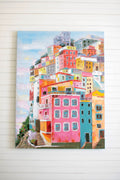 Colorful Houses Hand-Painted Canvas Wall Art