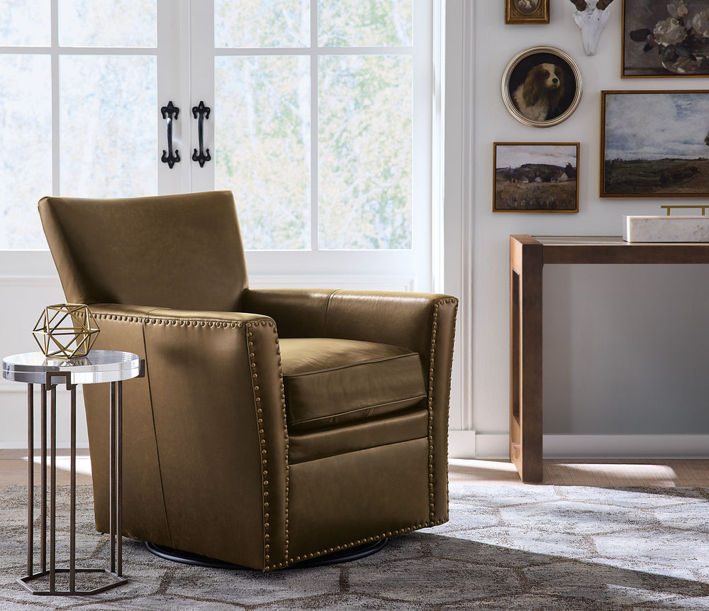 Emeral Swivel Chair in Vintage Brown Aniline Leather