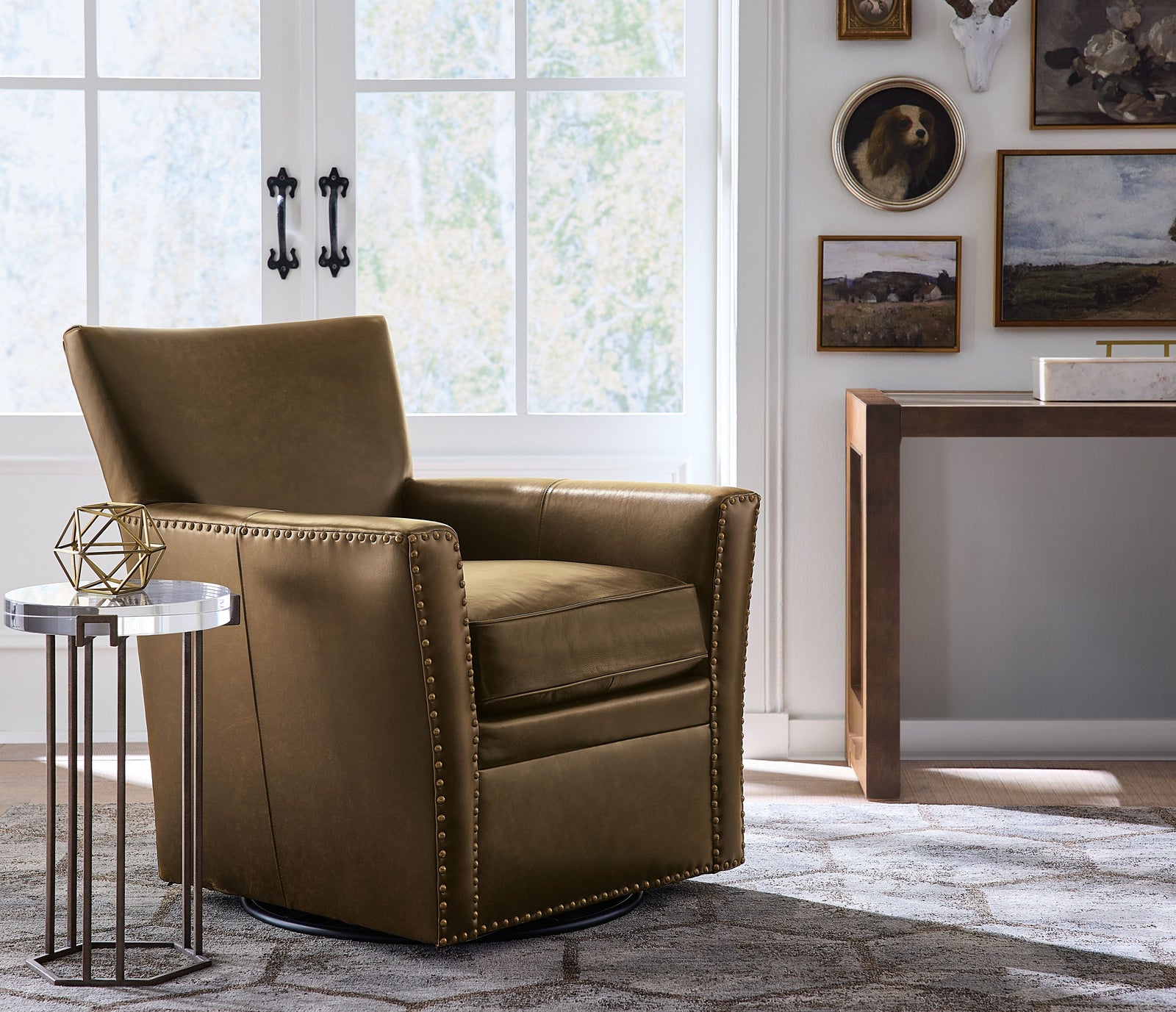 Emeral Swivel Chair in Vintage Brown Aniline Leather