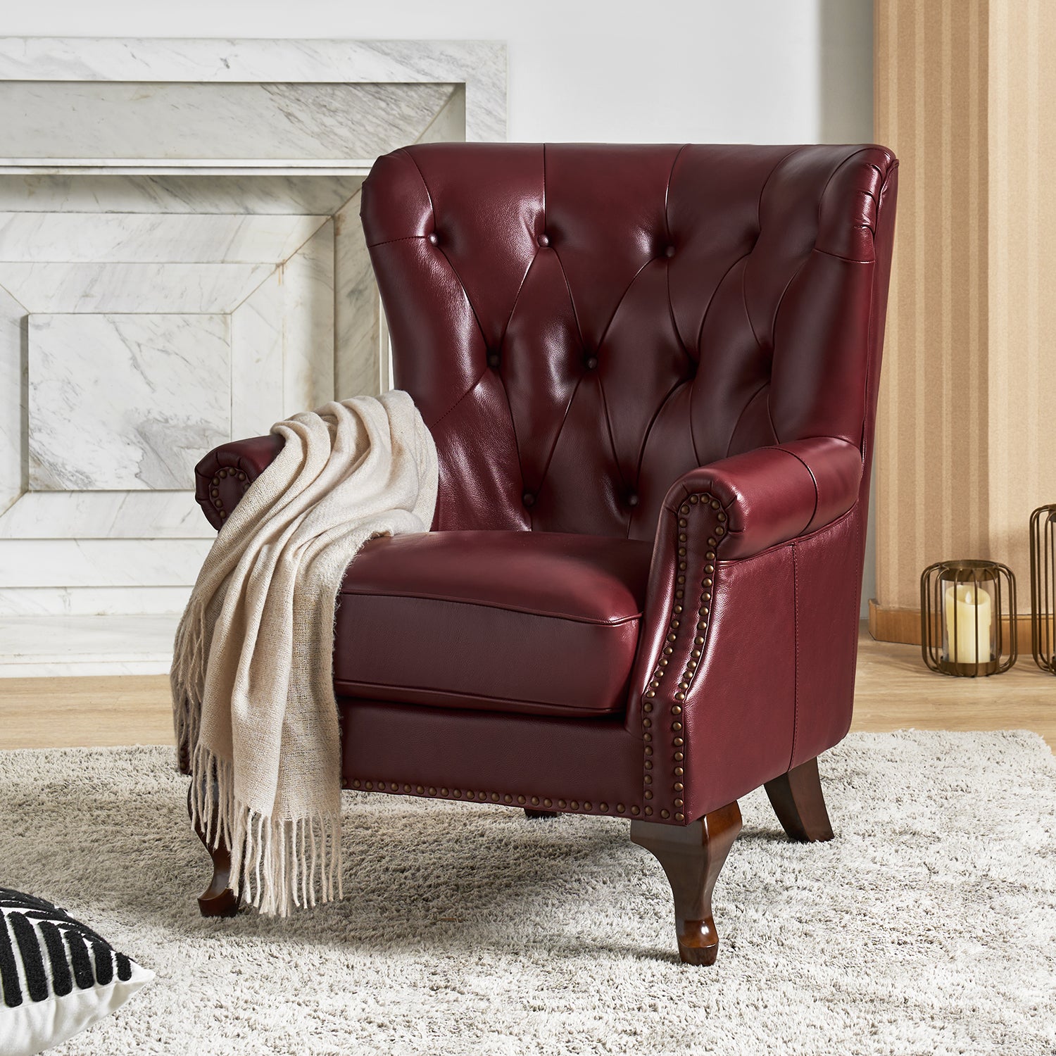 Anthony Armchair in Burgundy with Wingback Design & Leather