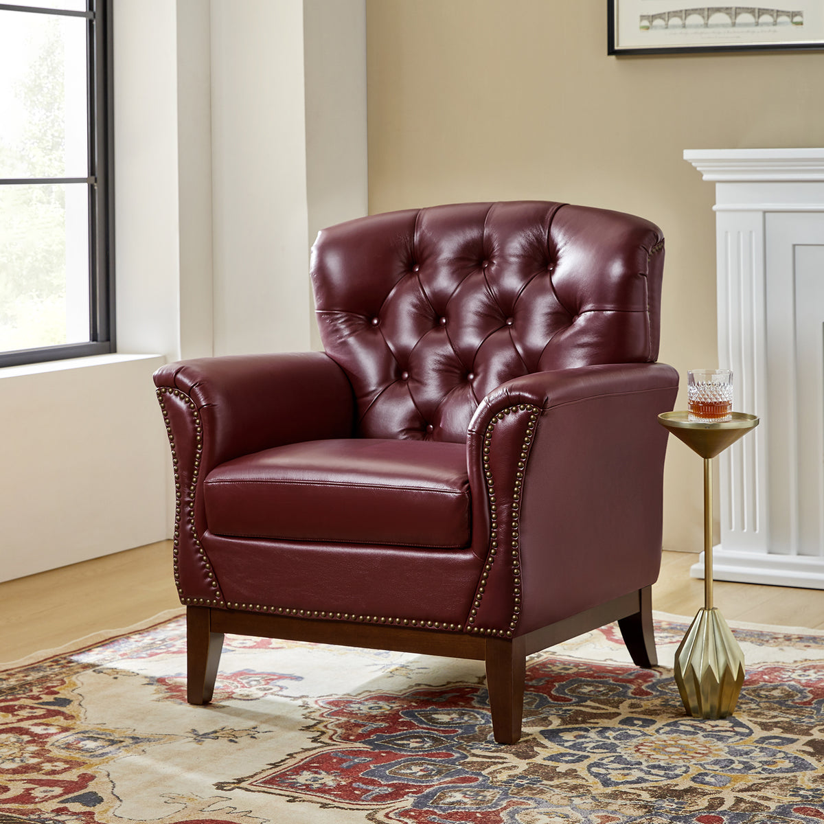 Nicole Traditional Genuine Leather Chair in Burgundy