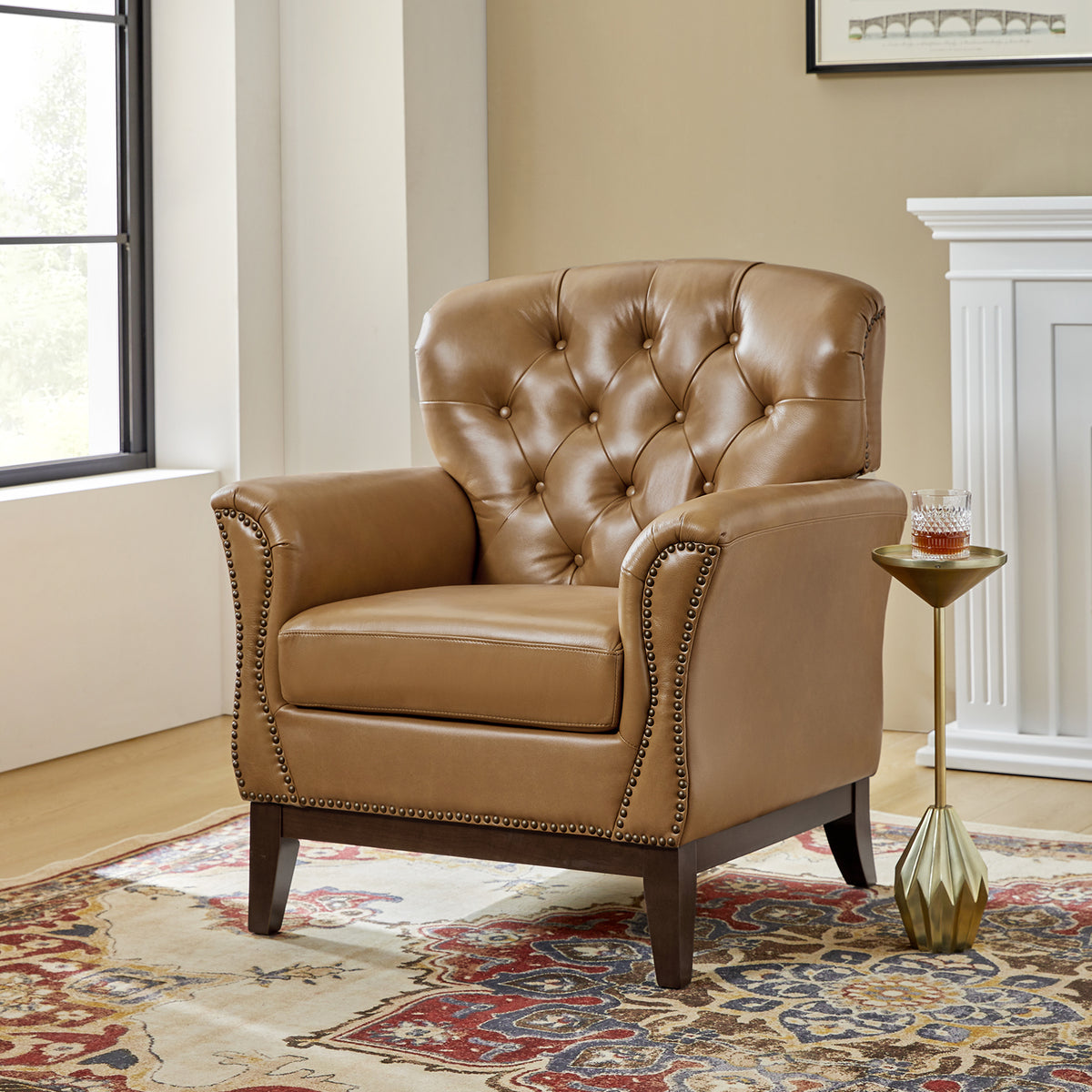 Nicole Traditional Genuine Leather Chair in Camel