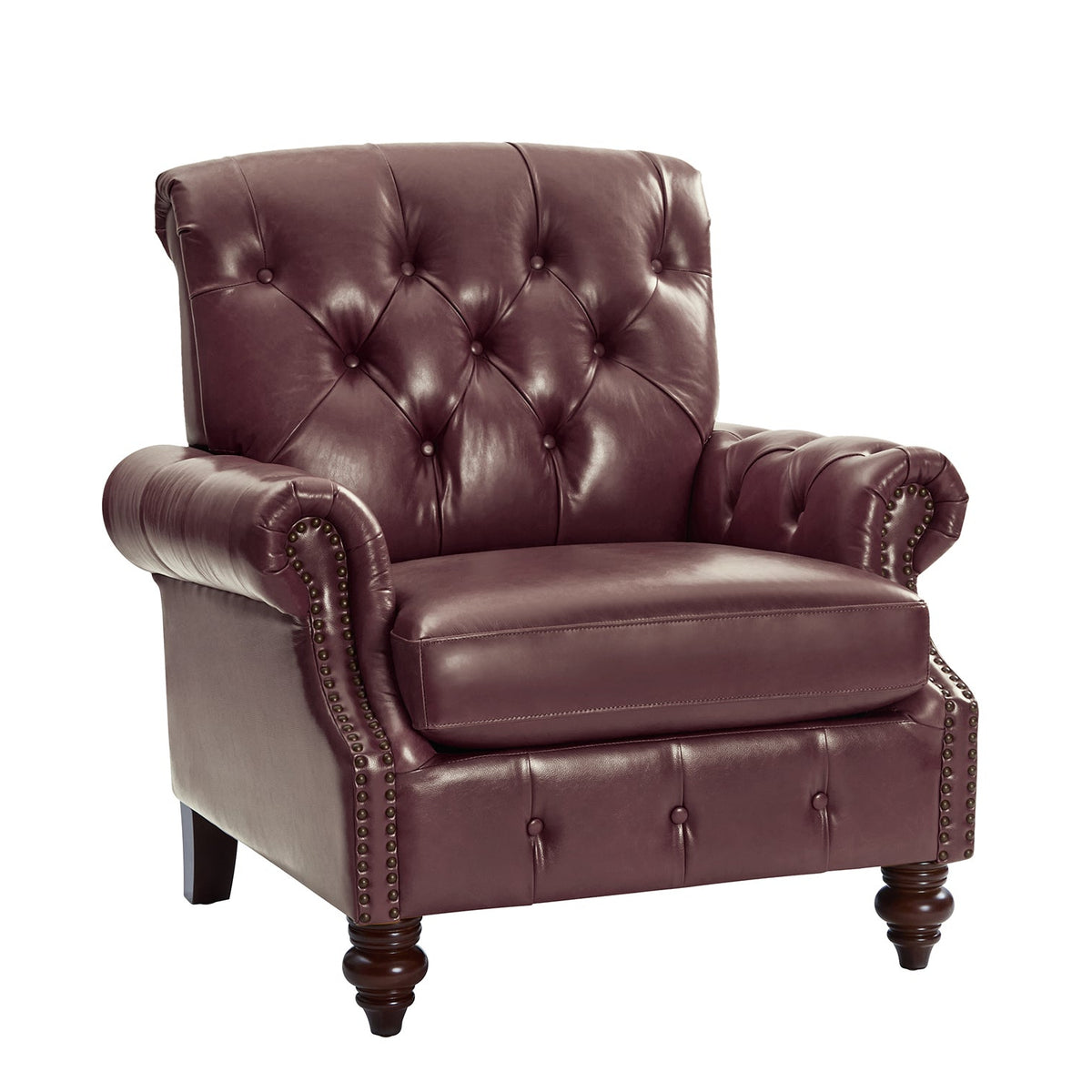 Vivian Genuine Leather Armchair in Burgundy