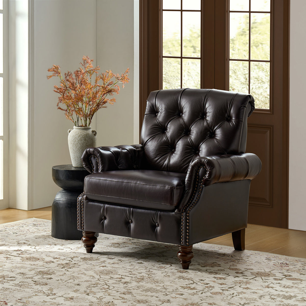 Vivian Genuine Leather Armchair in Espresso