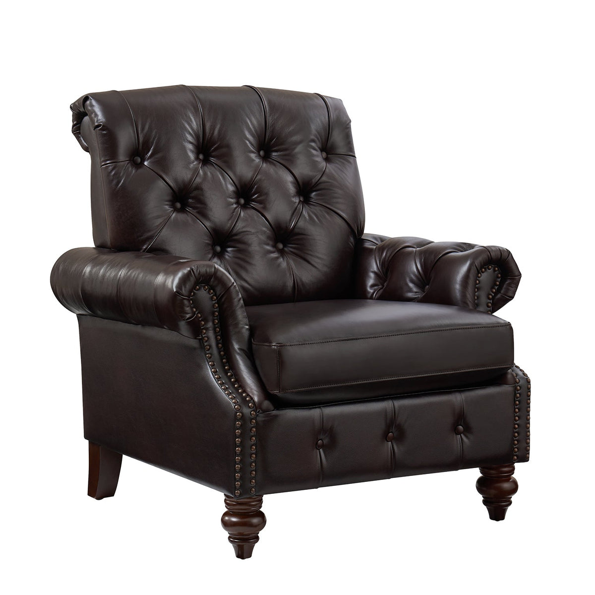 Vivian Genuine Leather Armchair in Espresso
