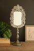 Ornate Rustic Metal Tabletop Mirror with Pedestal Base