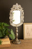 Ornate Rustic Metal Tabletop Mirror with Pedestal Base