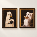 Set of 2 Framed Halloween Ghosts Paintings