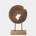 Dara Small Teak Accent Table – Round Slice, Iron Base Decor