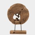 Dara Large Teak Accent Table – Round Slice, Iron Base Decor