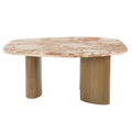 Perrin Cream Genuine Marble Top And Oak Wood Base Coffee Table