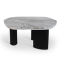 Perrin White Genuine Marble Top And Oak Wood Base Coffee Table